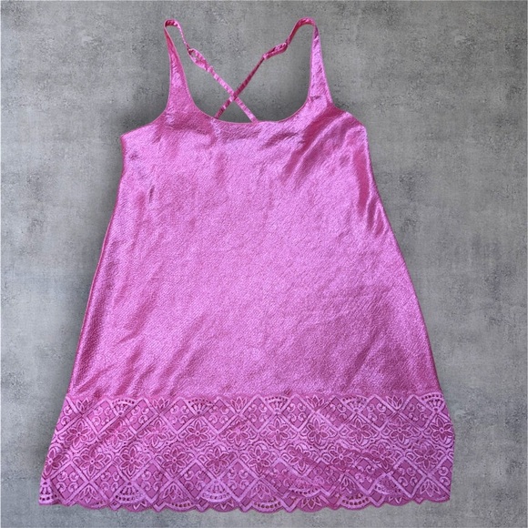 Vintage Victoria's Secret Pink Satin Chemise with Embroidered Hem - Picture 2 of 4